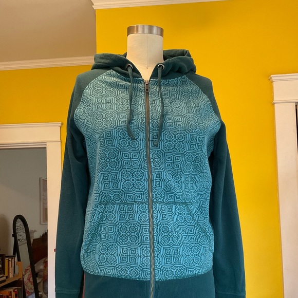 Prana Women's Dark Teal Kasey Geometric Pattern Full Zip Hoodie Jacket Small - Picture 1 of 3